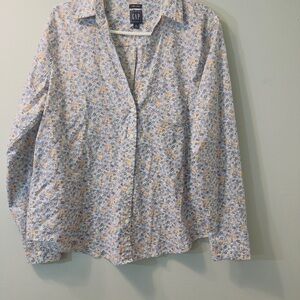 GAP Women Perfect Shirt XL Blue Floral Cottagecore100%Cotton Button Down.